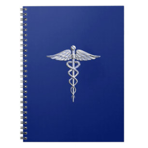 Chrome Like Caduceus Medical Symbol Navy Blue Deco Notebook