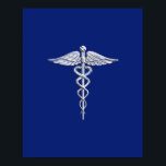 Chrome Like Caduceus Medical Symbol Navy Blue Deco Poster<br><div class="desc">The Symbolic Silver Chrome Like Caduceus Medical Symbol design presented here on a navy blue background. The caduceus snakes is designed to look like it is made of chrome. Good for a graduation occasion, a statement for your profession, or for a gift with that medical look your are looking for....</div>