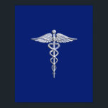 Chrome Like Caduceus Medical Symbol Navy Blue Deco Poster<br><div class="desc">The Symbolic Silver Chrome Like Caduceus Medical Symbol design presented here on a navy blue background. The caduceus snakes is designed to look like it is made of chrome. Good for a graduation occasion, a statement for your profession, or for a gift with that medical look your are looking for....</div>