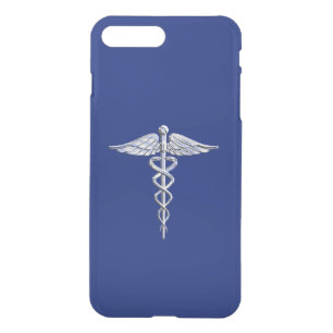 Chrome Like Caduceus Medical Symbol Navy Blue Deco iPhone 8 Plus/7 Plus Case