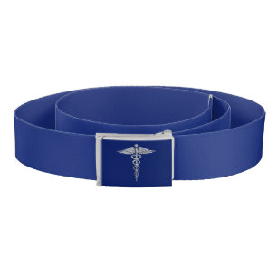 Chrome Like Caduceus Medical Symbol on Navy Blue Belt
