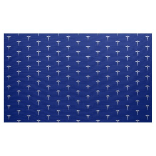Chrome Like Caduceus Medical Symbol on Navy Blue Fabric