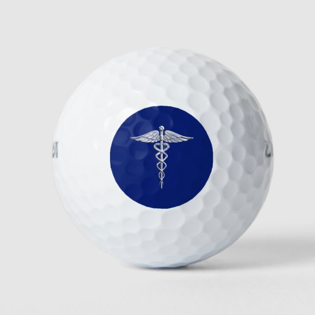 Chrome Like Caduceus Medical Symbol on Navy Blue Golf Balls (Front)