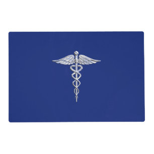 Chrome Like Caduceus Medical Symbol on Navy Blue Placemat