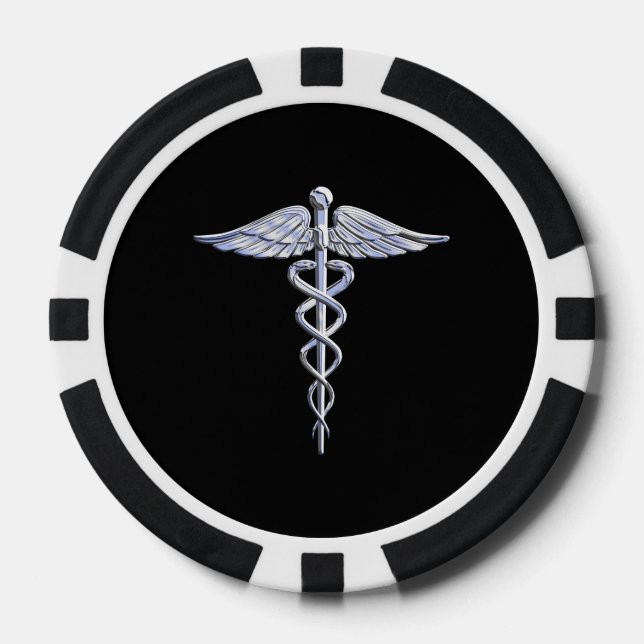 Chrome Like Caduceus Medical Symbol Poker Chips (Front)