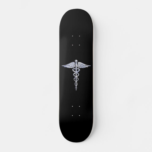 Chrome Like Caduceus Medical Symbol Skateboard Deck (Front)