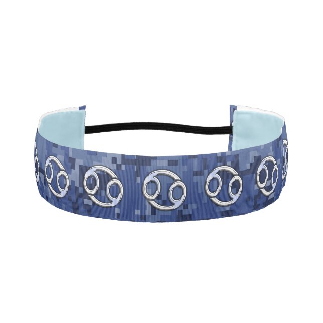 Chrome Like Cancer Sign on Blue Digital Camo Athletic Headband (Front)