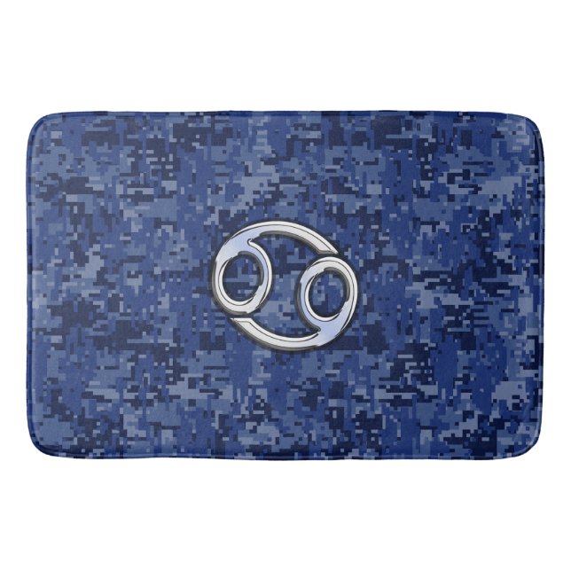 Chrome Like Cancer Sign on Blue Digital Camo Bathroom Mat (Front)