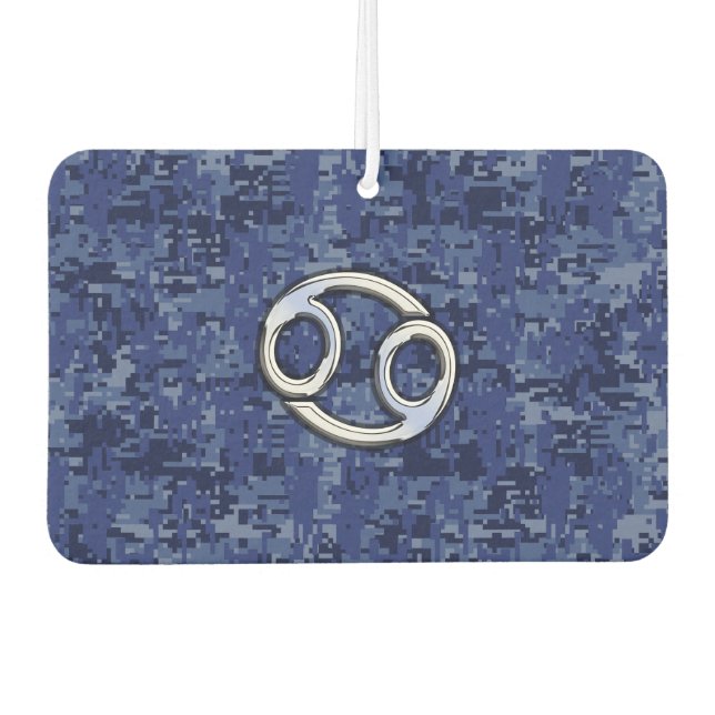 Chrome Like Cancer Sign on Blue Digital Camo Car Air Freshener (Front)