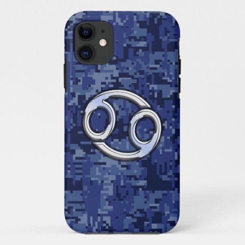 Chrome Like Cancer Sign on Blue Digital Camo iPhone 11 Case