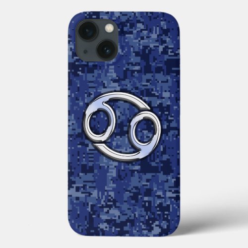 Chrome Like Cancer Sign on Blue Digital Camo iPhone 13 Case