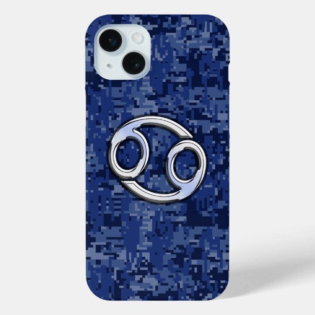 Chrome Like Cancer Sign on Blue Digital Camo Case-Mate iPhone Case (Back)