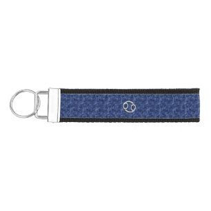 Chrome Like Cancer Sign on Blue Digital Camo Wrist Keychain
