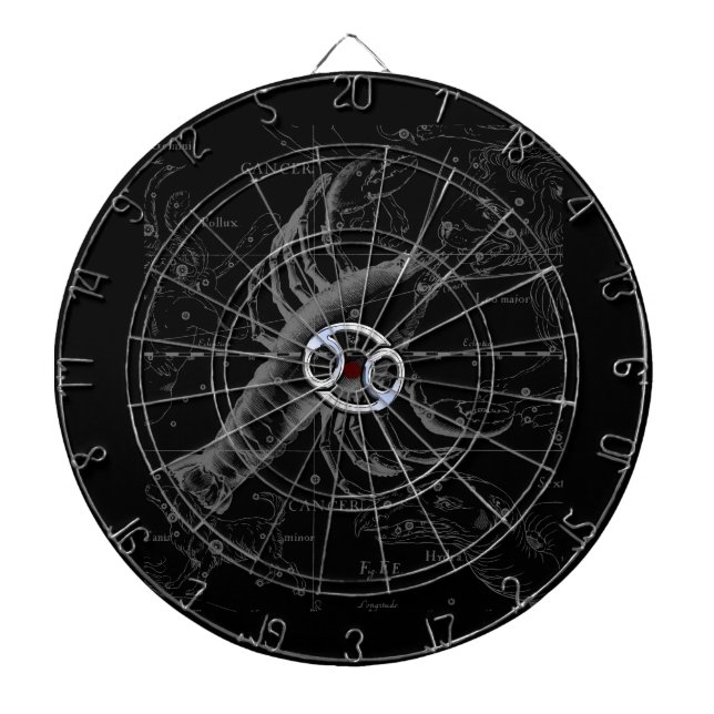 Chrome like Cancer Sign on Hevelius Engraving Dart Board (Front)
