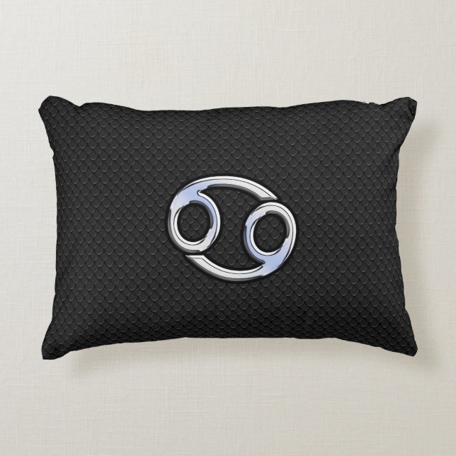 Chrome Like Cancer Zodiac Sign on Black Decorative Pillow (Front)