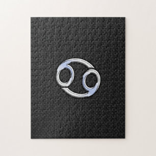 Chrome Like Cancer Zodiac Sign on Black Jigsaw Puzzle