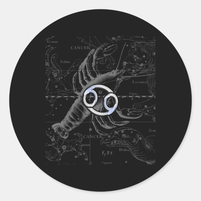 Chrome like Cancer Zodiac Sign on Hevelius Classic Round Sticker (Front)