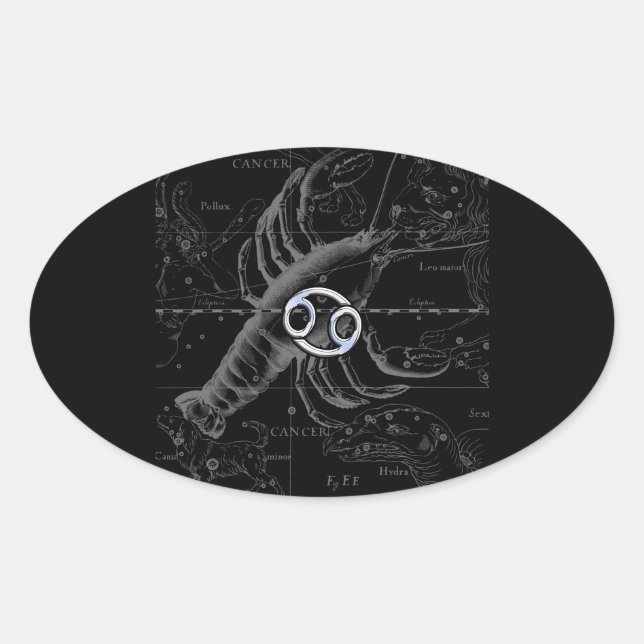 Chrome like Cancer Zodiac Sign on Hevelius Oval Sticker (Front)