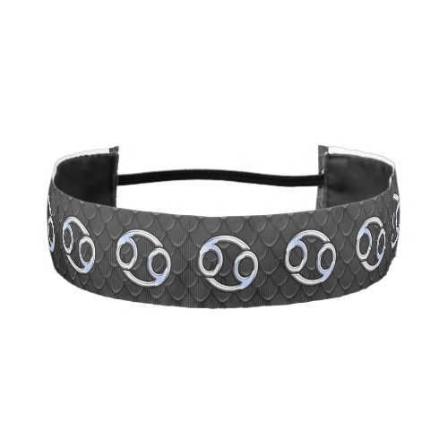 Chrome Like Cancer Zodiac Sign on Snake Decor Athletic Headband