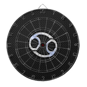 Chrome Like Cancer Zodiac Sign on Snake Skin Style Dartboard With Darts