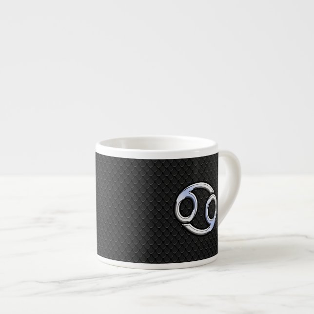 Chrome Like Cancer Zodiac Sign on Snake Skin Style Espresso Cup (Front Right)