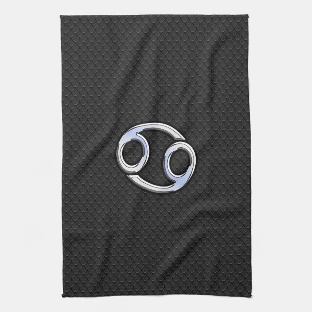 Chrome Like Cancer Zodiac Sign on Snake Skin Style Kitchen Towel (Vertical)
