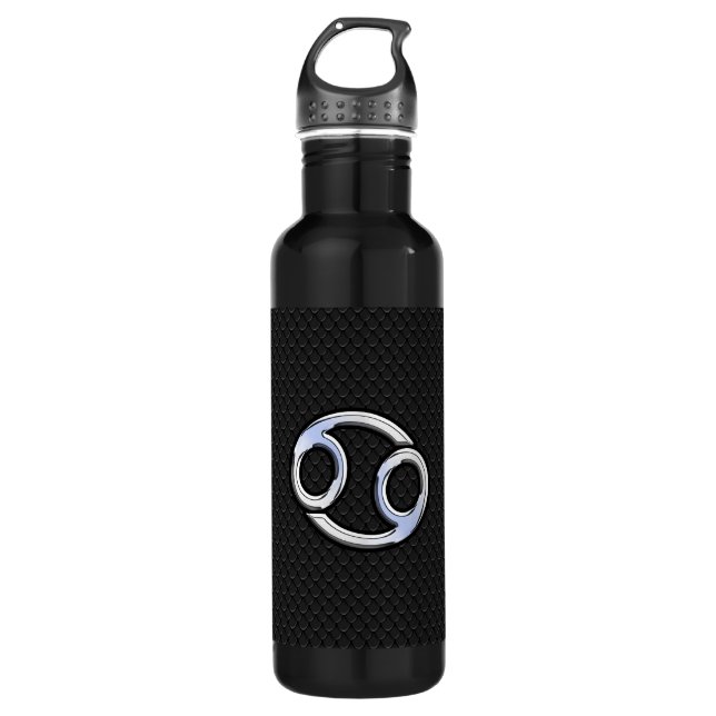 Chrome Like Cancer Zodiac Sign on Snake Skin Style Stainless Steel Water Bottle (Front)