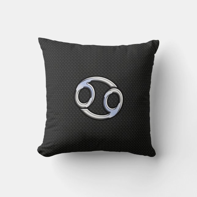 Chrome Like Cancer Zodiac Sign on Snake Skin Style Throw Pillow (Front)