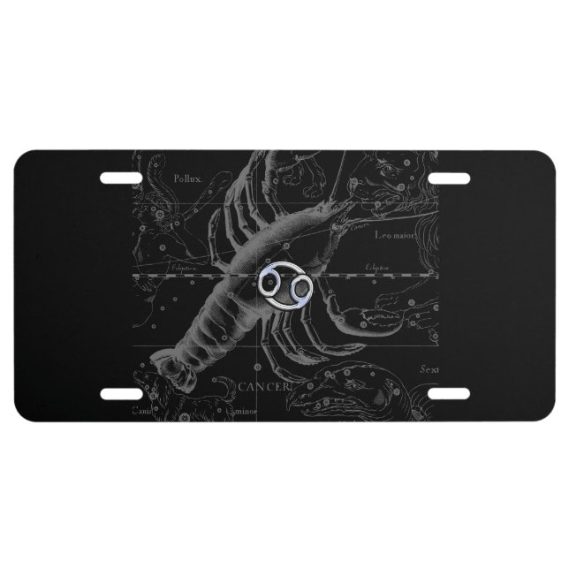 Chrome like Cancer Zodiac Symbol on Hevelius License Plate (Front)