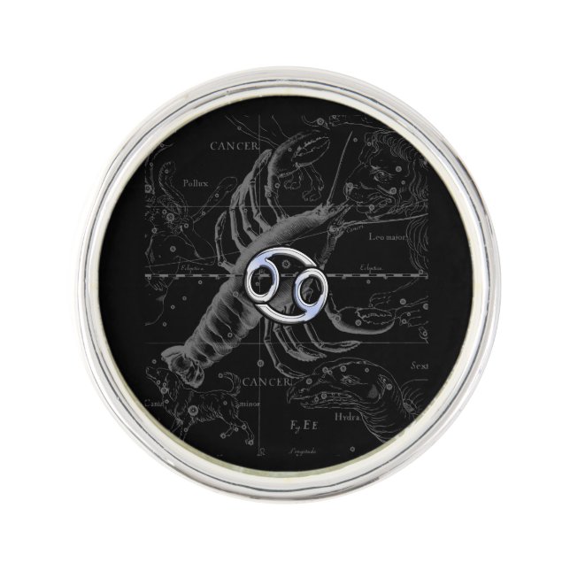 Chrome like Cancer Zodiac Symbol on Hevelius Pin (Front)