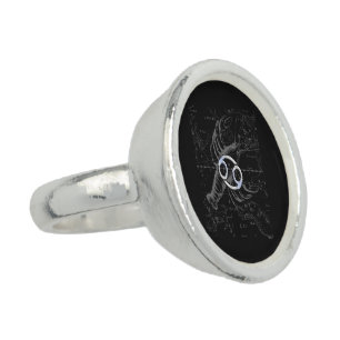 Chrome like Cancer Zodiac Symbol on Hevelius Ring