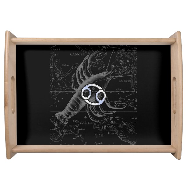 Chrome like Cancer Zodiac Symbol on Hevelius Serving Tray (Front)