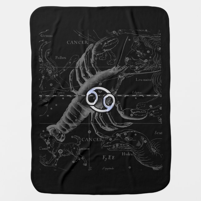 Chrome like Cancer Zodiac Symbol on Hevelius Stroller Blanket (Front)