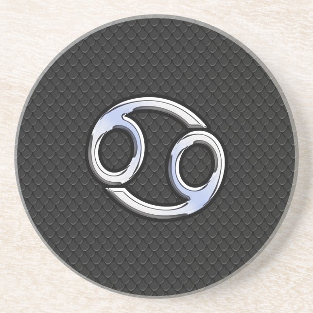 Chrome Like Cancer Zodiac Symbol on Snake Style Drink Coaster (Front)