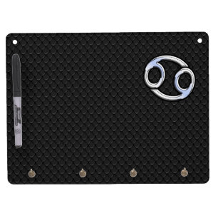 Chrome Like Cancer Zodiac Symbol on Snake Style Dry Erase Board With Keychain Holder