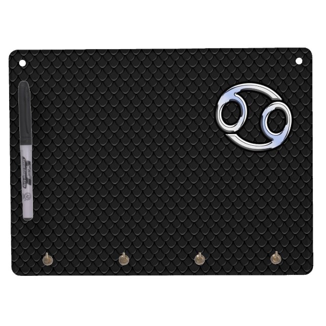 Chrome Like Cancer Zodiac Symbol on Snake Style Dry Erase Board With Keychain Holder (Front)