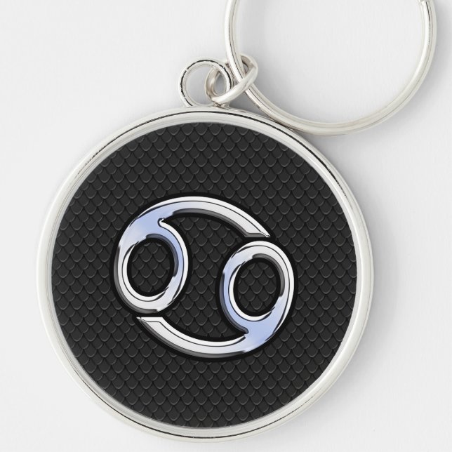 Chrome Like Cancer Zodiac Symbol on Snake Style Keychain (Front)