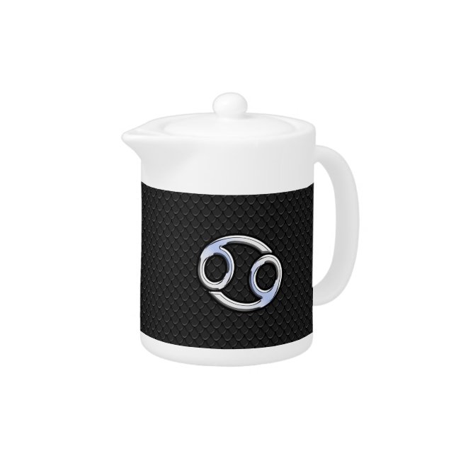 Chrome Like Cancer Zodiac Symbol on Snake Style Teapot (Right)
