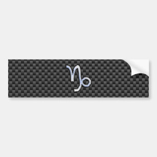 Chrome like Capricorn Sign Black Carbon Fiber Bumper Sticker