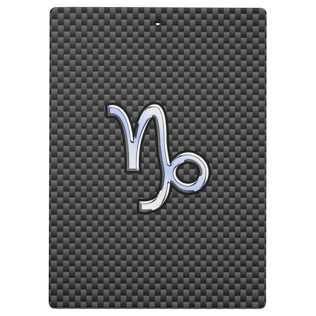 Chrome like Capricorn Sign Black Carbon Fiber Clipboard (Back)