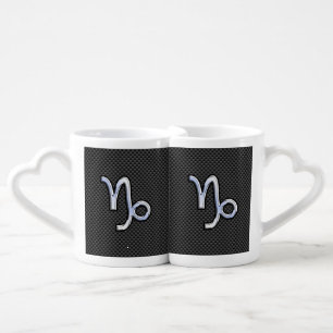 Chrome like Capricorn Sign Black Carbon Fiber Coffee Mug Set