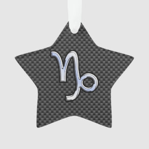 Chrome like Capricorn Sign Black Carbon Fiber Ornament