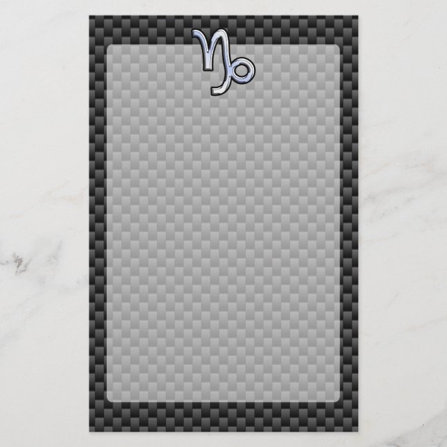 Chrome like Capricorn Sign Black Carbon Fiber Stationery (Front)