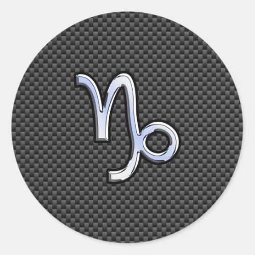 Chrome like Capricorn Zodiac Sign on Carbon Fiber Classic Round Sticker