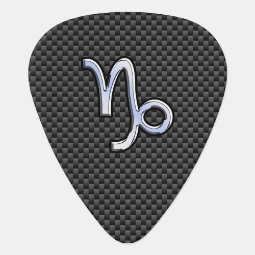 Chrome like Capricorn Zodiac Sign on Carbon Fiber Guitar Pick