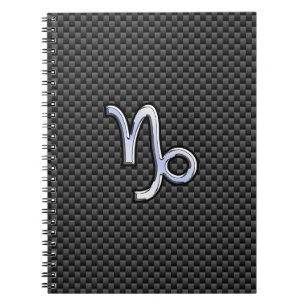 Chrome like Capricorn Zodiac Sign on Carbon Fiber Notebook
