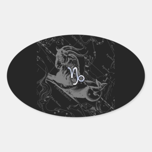 Chrome like Capricorn Zodiac Sign on Hevelius Oval Sticker