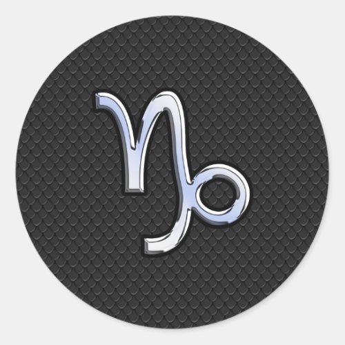 Chrome like Capricorn Zodiac Symbol on Snake Skin Classic Round Sticker