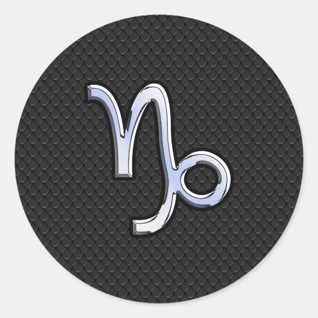 Chrome like Capricorn Zodiac Symbol on Snake Skin Classic Round Sticker (Front)