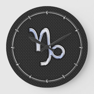 Chrome like Capricorn Zodiac Symbol on Snake Skin Large Clock